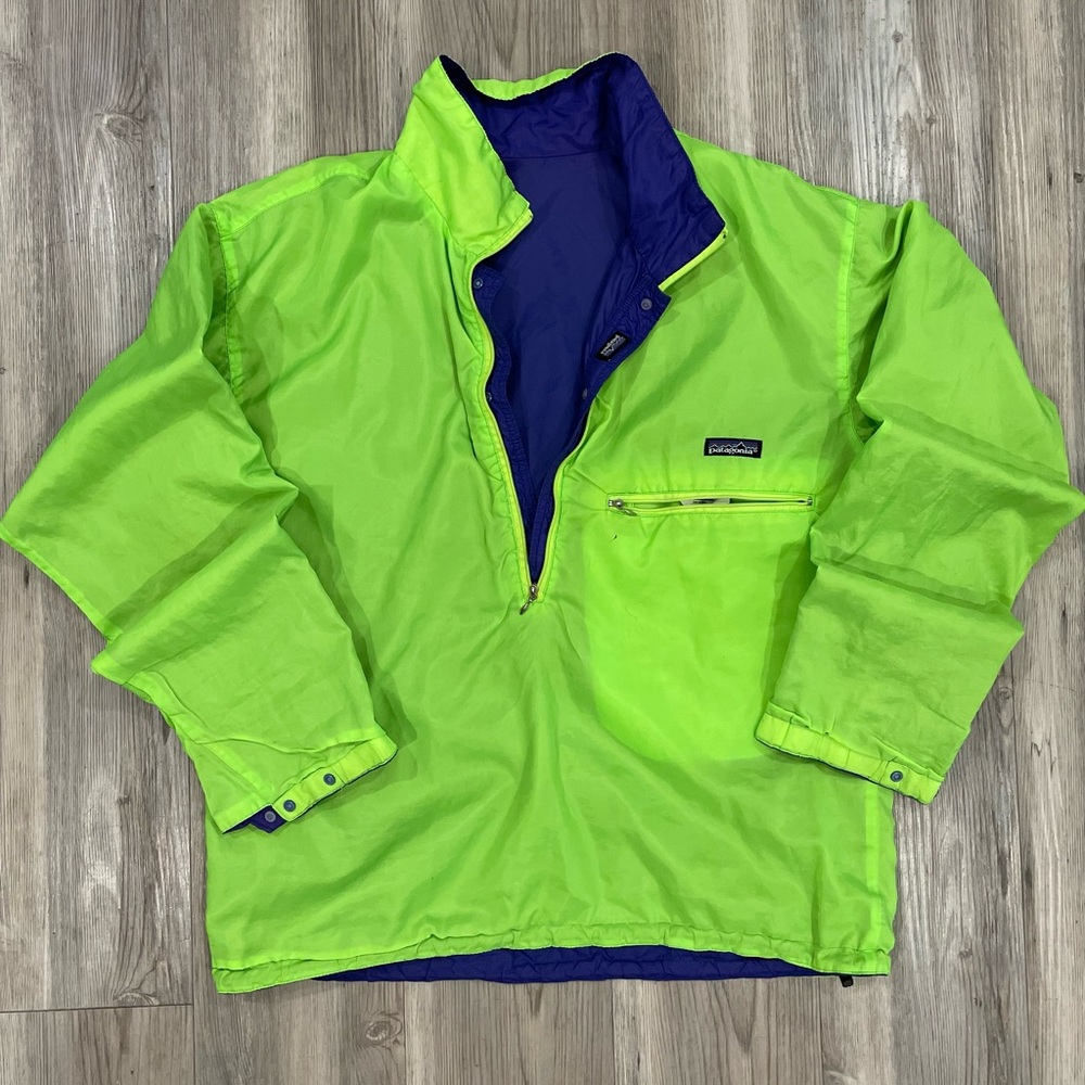 Vintage Patagonia Bright Green and Purplish Blue Reversible Windbreaker Jacket M